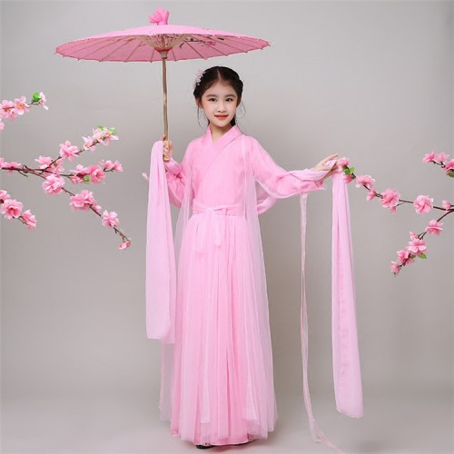 Girls hanfu chinese folk dance costumes pink mint tang empress  princess  fairy anime drama cosplay dresses